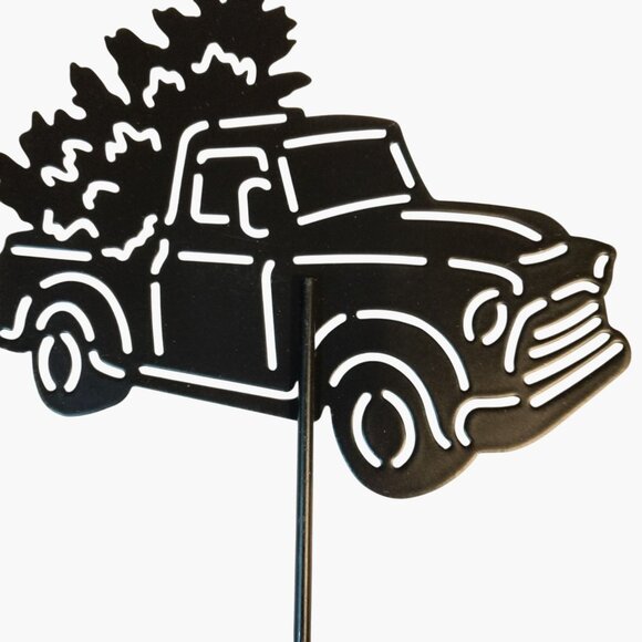 Pick Up Truck Christmas Tree Yard Stake Black Metal 17 Inch Holiday Time - Picture 2 of 8